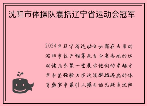 沈阳市体操队囊括辽宁省运动会冠军